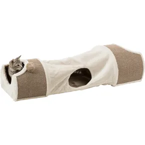 Plüsch-Kratztunnel für Katzen 110x30x38 cm - grau/braun